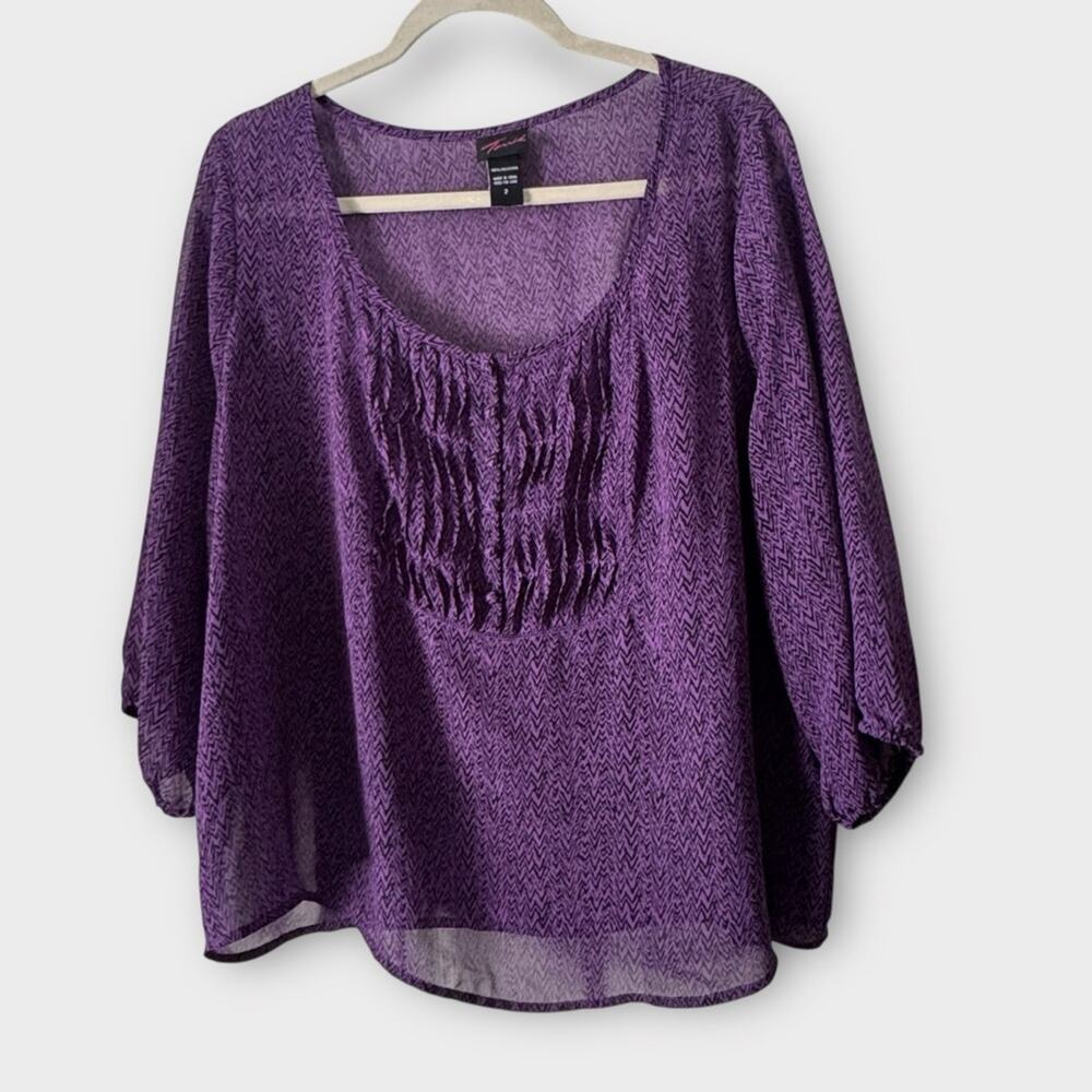 Torrid Purple And Black Zigzag Pattern Sheer Blou… - image 1